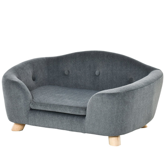 PawHut Dog Sofa Bed Pet Chair Couch with Water Resistant Fabric, Kitten Lounge with Soft Cushion, Wooden Frame for Mini Size Dogs - Grey
