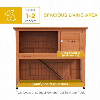 PawHut 2 Tier Antiseptic Wood Rabbit Hutch with Run Outdoor Orange