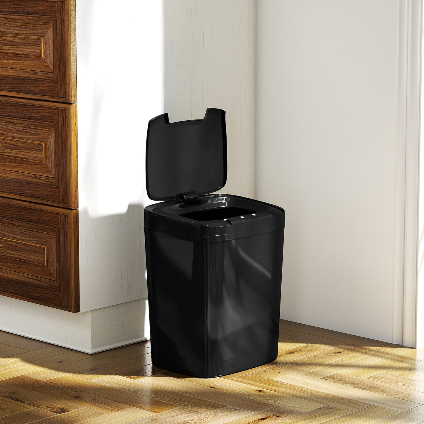 HOMCOM 15L Sensor Bin, Automatic Touchless Kitchen Bin, Easy Clean, Battery Operated for Home Office, Bedroom, Bathroom, Black