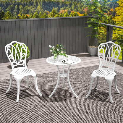 Outsunny 3-częściowy zestaw ogrodowy Bistro, zestaw mebli ogrodowych z odlewu aluminiowego z otworem na parasol na balkon, werandę, patio, biały