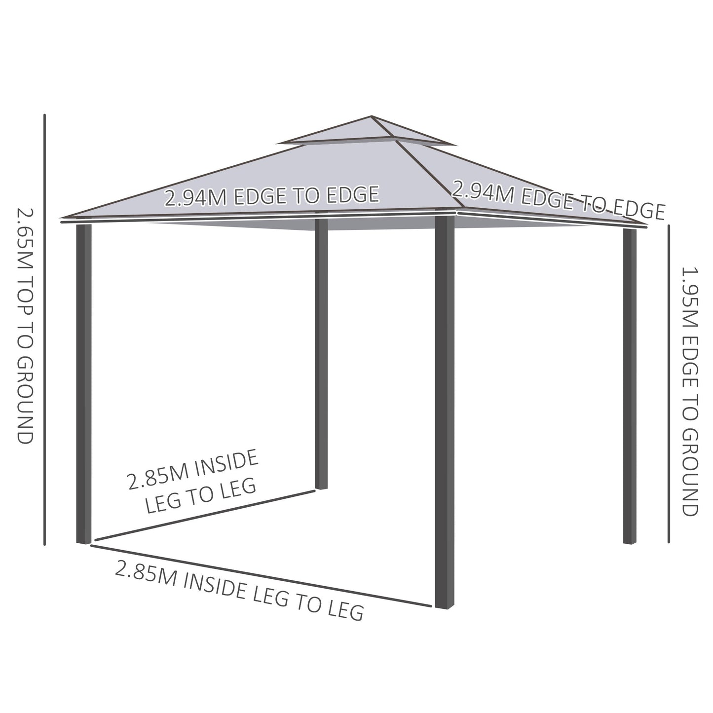 Outsunny 3 x 3 m Metal Gazebo, Garden Pavillion, Double Roof Outdoor Canopy Shelter with Mesh Sidewalls, Grey