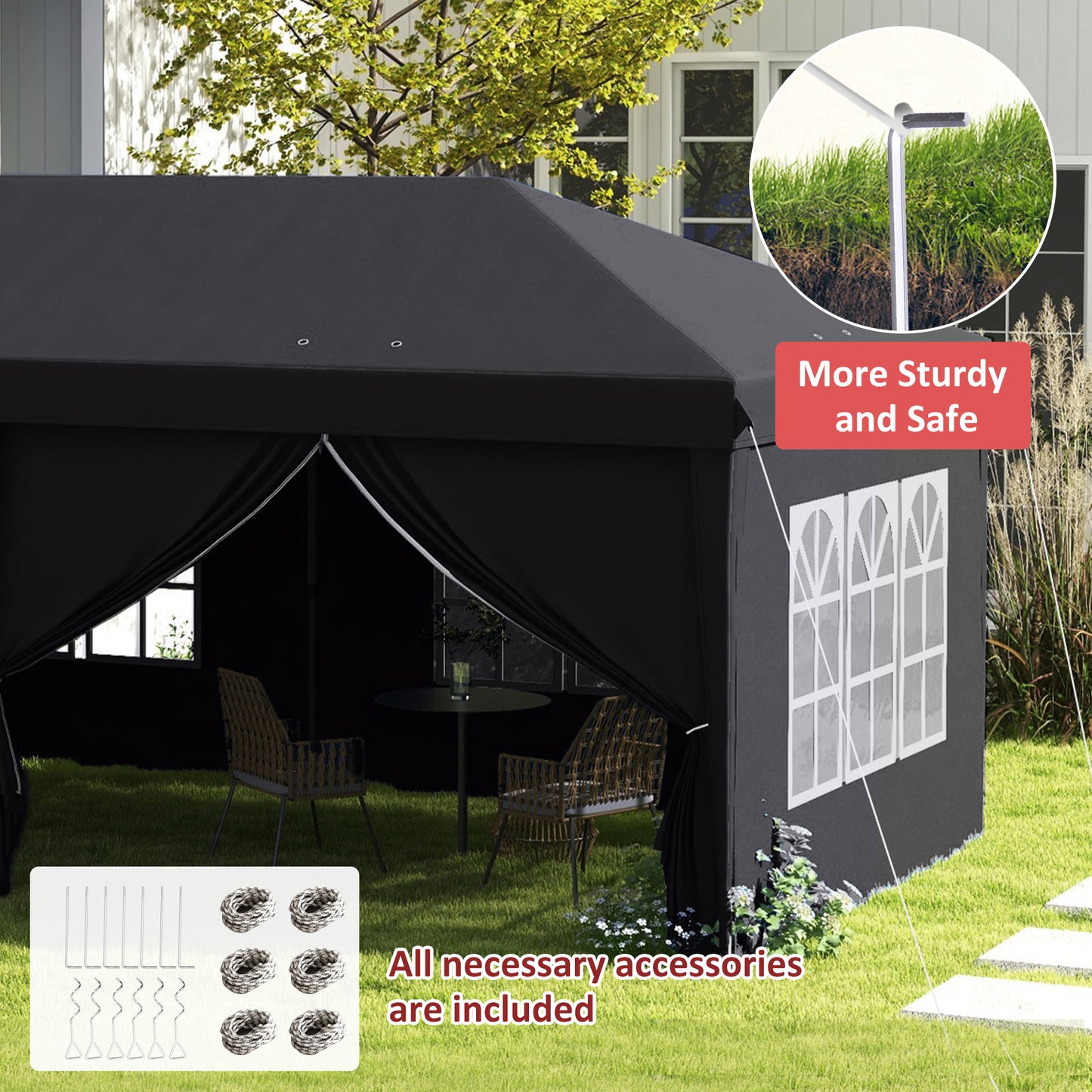 Outsunny Outsunny 3 x 6 m altana ogrodowa typu pop-up, namiot weselny, wodoodporna markiza z bocznymi ścianami, okna, torba transportowa, szary