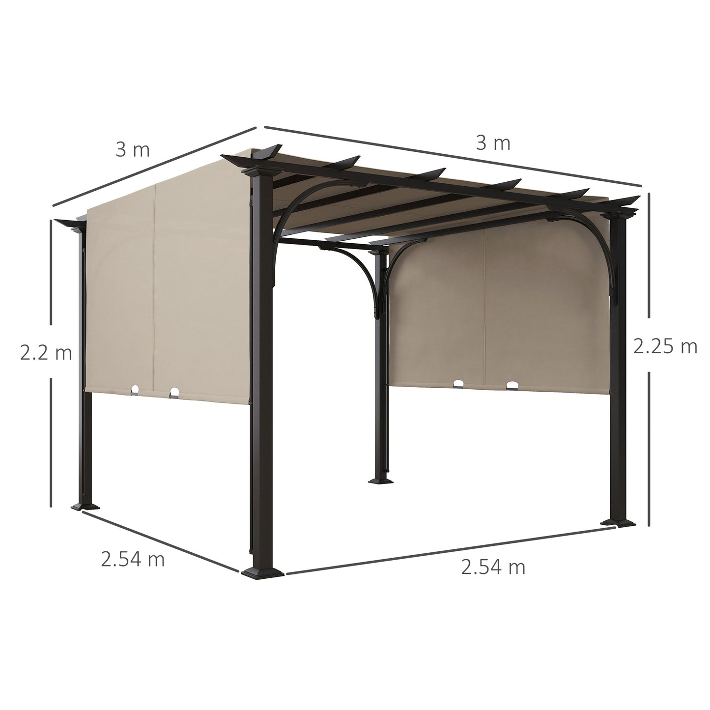 Outsunny 3 x 3(m) Pergola zewnętrzna, ogrodowa pergola z regulowanym zadaszeniem, beżowa