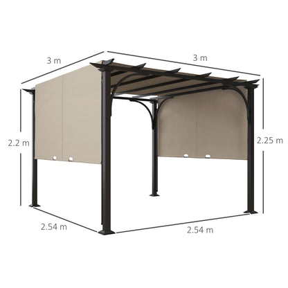 Outsunny 3 x 3(m) Pergola zewnętrzna, ogrodowa pergola z regulowanym zadaszeniem, beżowa