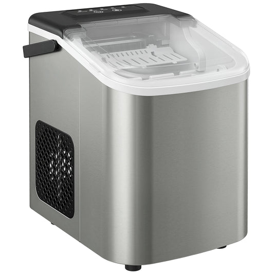 HOMCOM Ice Maker Machine Countertop, 9 Cubes Ready in 7 Mins, 12 KG in 24Hrs, 2 Sizes of Bullet, Self-Cleaning Ice Machine with Portable Handle, Scoop and Basket for Home Kitchen Office RV