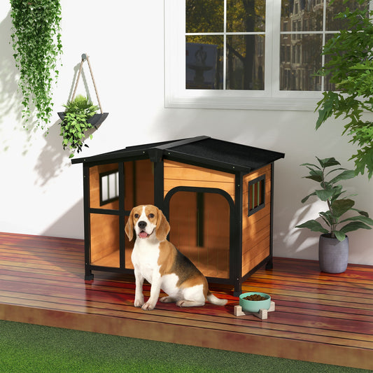 PawHut Wooden Dog Kennel with Removable Floor, Asphalt and Openable Roof, Large Window, for Large Dogs, Yellow