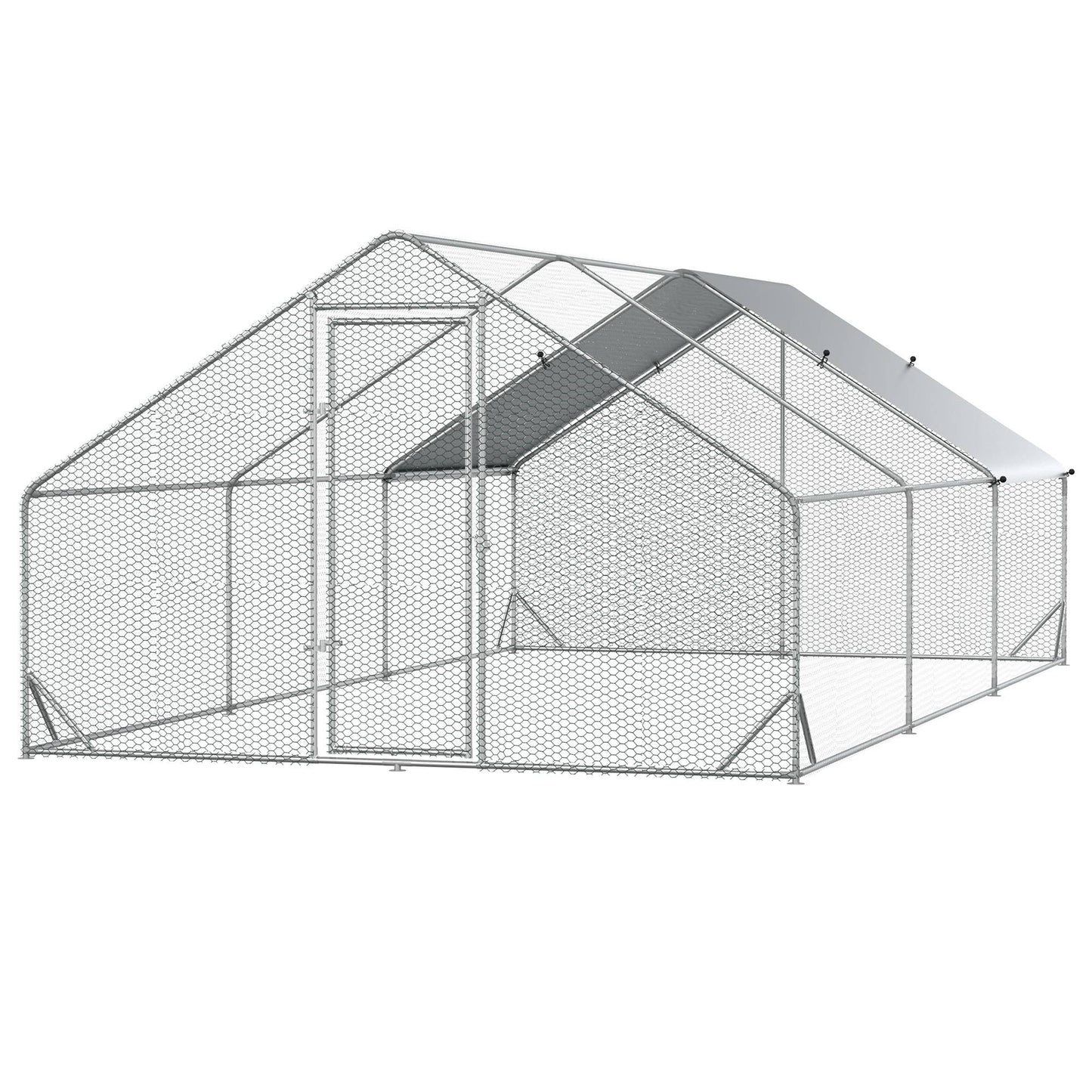 PawHut Galvanised Walk In Chicken Run w/ Cover 6 x 3 x 2m Silver