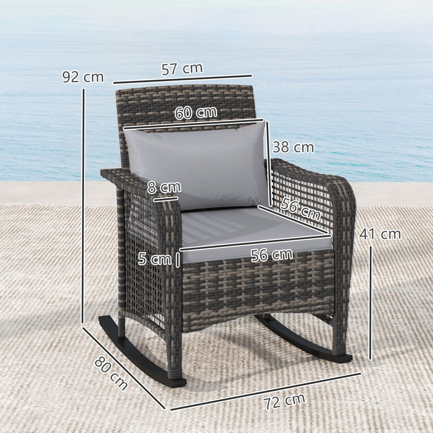 Fotel bujany Outsunny Rattan - jasnoszary