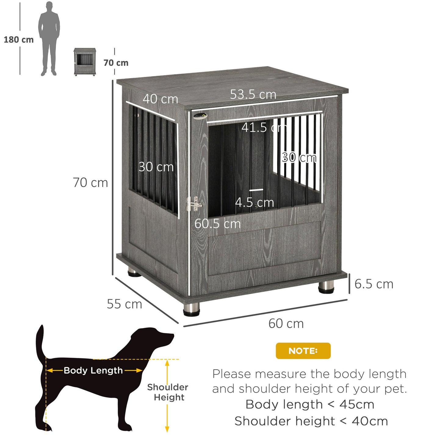 PawHut Dog Crate Table for Medium and Large Dogs with Magnetic Door for Indoor Use, 60 x 55 x 70 cm, Grey