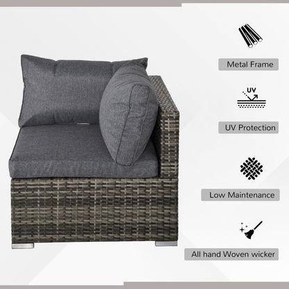 Outsunny PE Rattan Wicker Corner Sofa Garden Furniture Single Sofa Chair w/ Cushions, Deep Grey