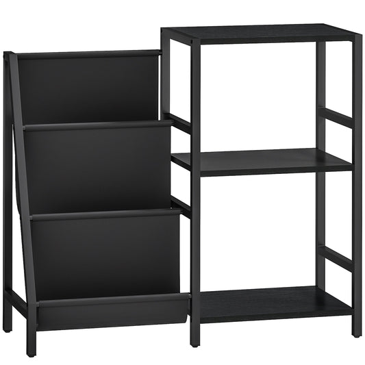 HOMCOM 3-Tier Record Player Stand, End Table for Living Room, Bedroom - Black Wood Effect