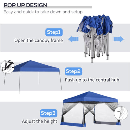 Outsunny 3.6 x 3.6m Outdoor Garden Pop-up Gazebo Canopy Tent Sun Shade Event Shelter Folding with Mesh Screen Side Walls  - Blue