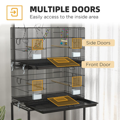 PawHut Double Stackable Bird Cage on Wheels With Stand, for Canaries