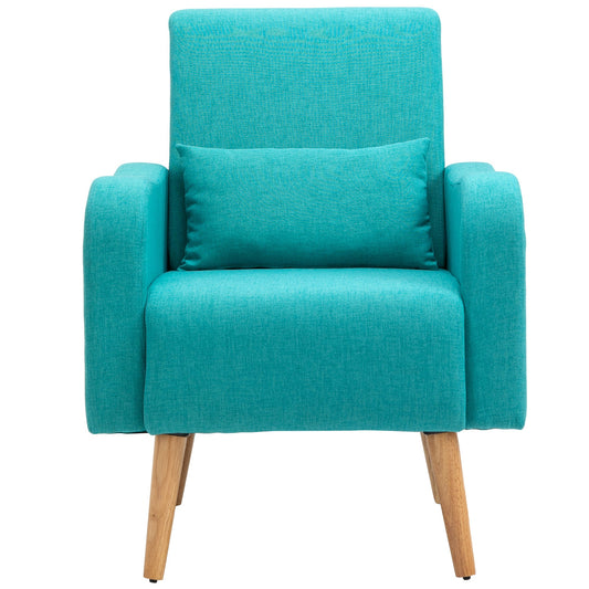HOMCOM Accent Chair, Linen-Touch Armchair with Pillow, Upholstered Leisure Lounge Sofa for Living Room, Club Chair with Rubber Wooden Frame, Teal