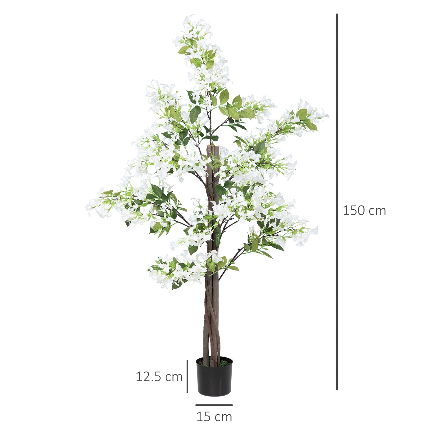 HOMCOM Sztuczne rośliny Wiciokrzew w doniczce Sztuczne rośliny z zakrzywionymi butami do wewnątrz i na zewnątrz 15x15x150 cm Biały