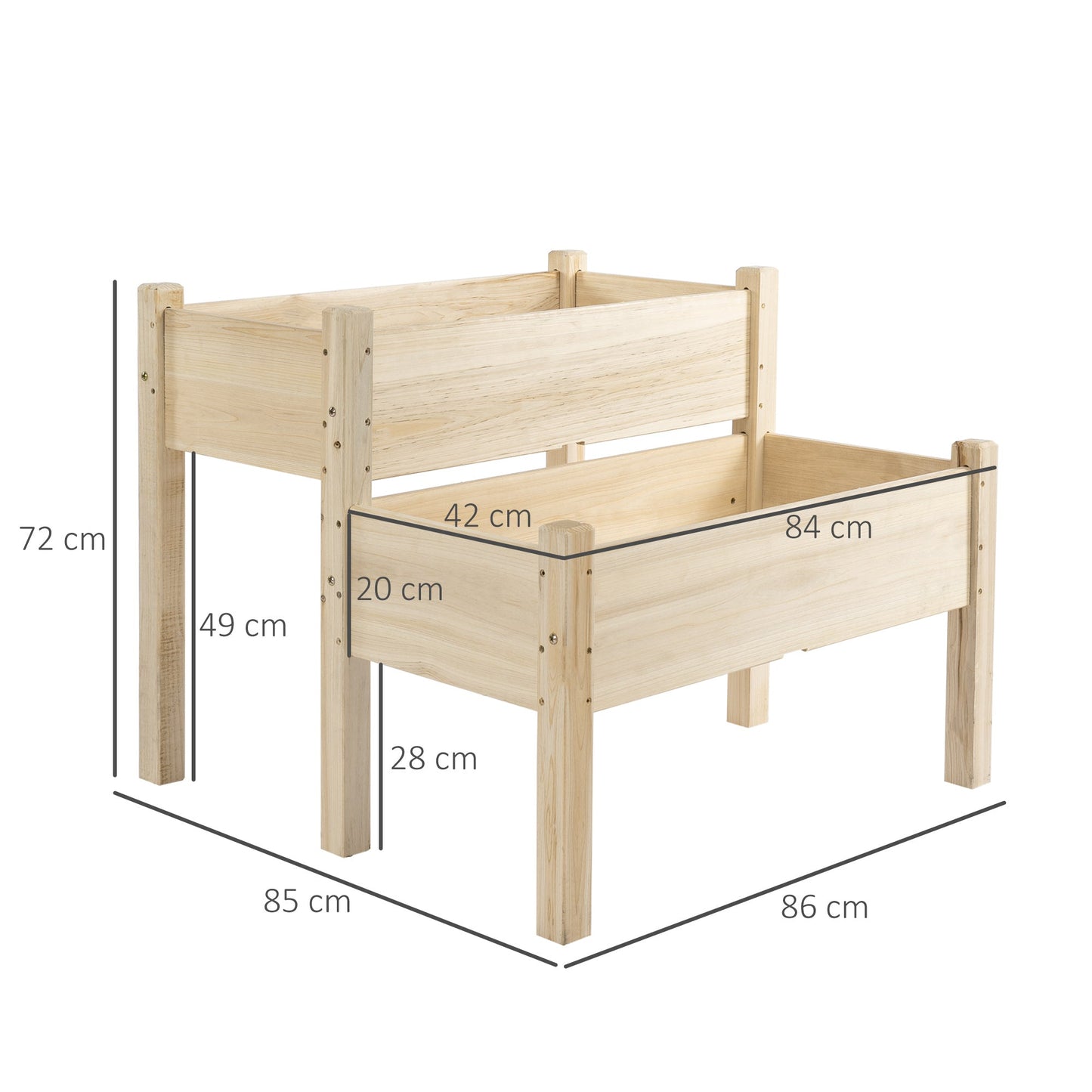 Outsunny 2-Piece Solid Fir Wood Plant Raised Bed Garden Flower Vegetable Herb Grow Box 86L x 85W x 72H cm Natural Wood Colour