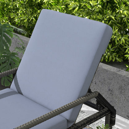 Outsunny Outdoor PE Rattan Sun Lounger Wicker Chaise Recliner Garden Chair z 5-poziomowym regulowanym oparciem i 2 kółkami, mieszany szary