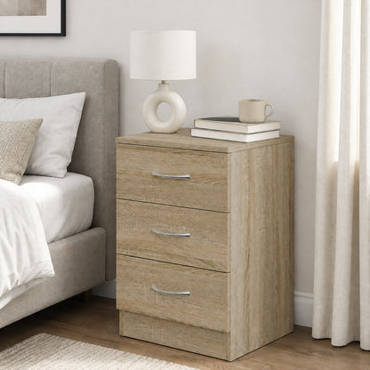HOMCOM Three-Drawer Simple Bedside Table - Oak