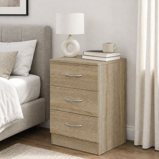 HOMCOM Three-Drawer Simple Bedside Table in Oak, image 2