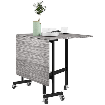 HOMCOM Mobile Drop Leaf Table, Folding Dining Table with 6 Wheels & Brakes, Kitchen Table for Small Spaces, Grey