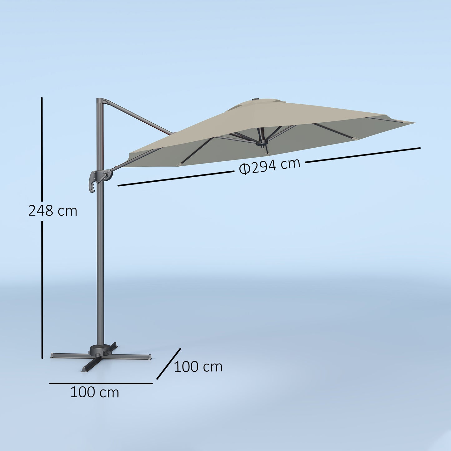 Outsunny 3 m Pięciokątny Parasol Wysięgnikowy - Jasnoszary