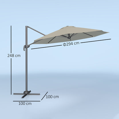 Outsunny 3 m Pięciokątny Parasol Wysięgnikowy - Jasnoszary