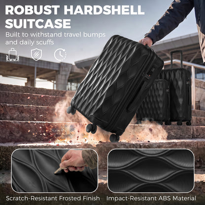 HOMCOM 3-Piece Suitcase Set, Hard Shell Carry On & Checked Luggage Set with TSA Lock, 20/24/28 Inch, Black