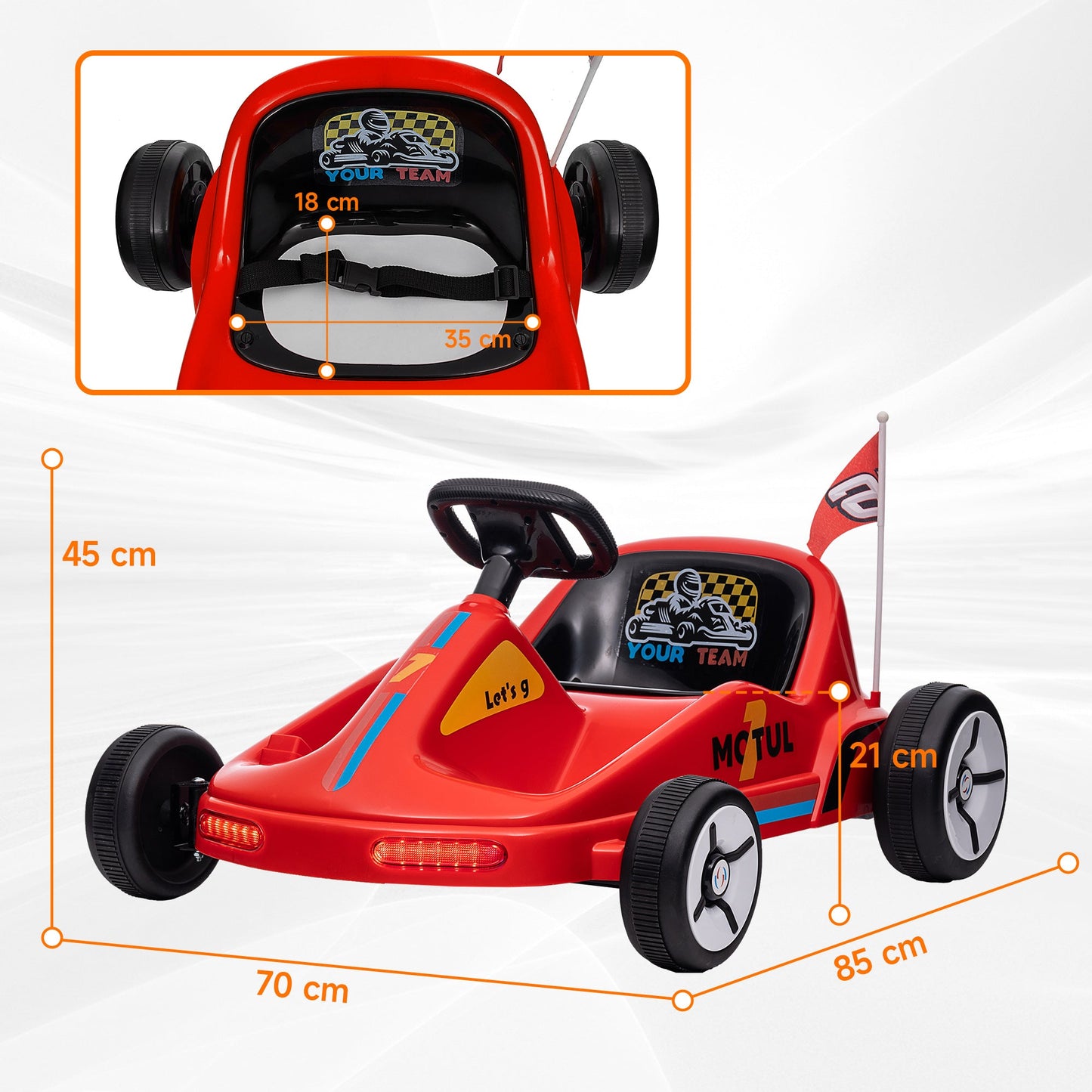AIYAPLAY 6V Elektryczny Go Kart dla Dzieci z Muzyką, Światłem, Klaksonem, dla 3-5 Lat, Czerwony