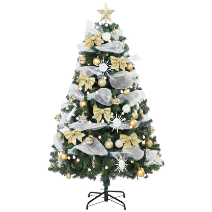 HOMCOM 5ft Pre-Lit Christmas Tree with 150 LED Lights, Artificial Xmas Tree with 8 Lighting Modes, 450 Tips, Remote, Green