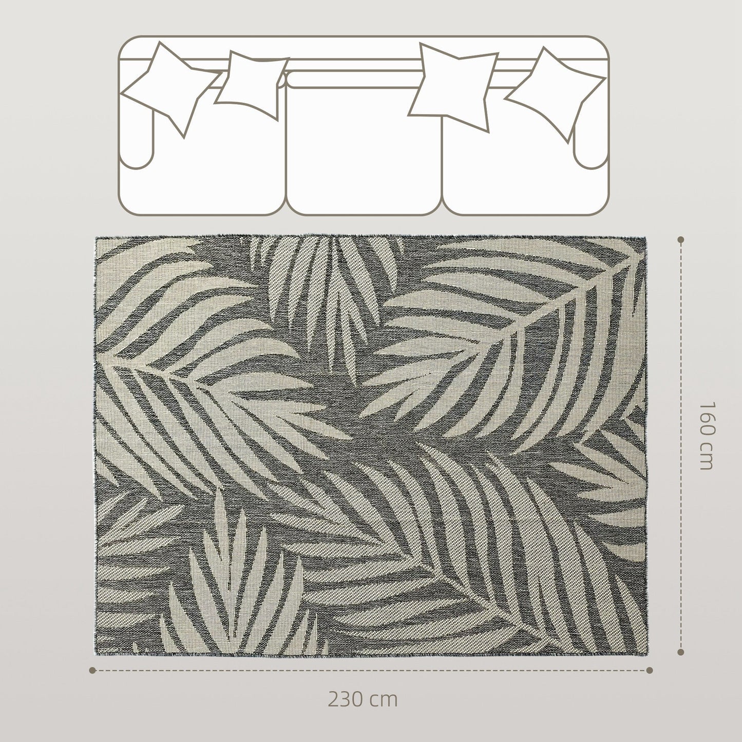 HOMCOM UV Resistant Indoor & Outdoor Area Rug, Easy-Cleaning Machine Washable Rug for Patio, Garden, Kitchen, Bathroom or Living Room, 230 x 160 cm, Grey