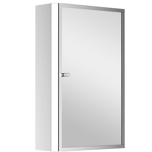 HOMCOM Szafka łazienkowa ze stali nierdzewnej, wisząca, z lustrem, 2 półkami, z pojedynczymi drzwiami (wys. 60 cm x dł. 40 cm x gł. 13 cm)
