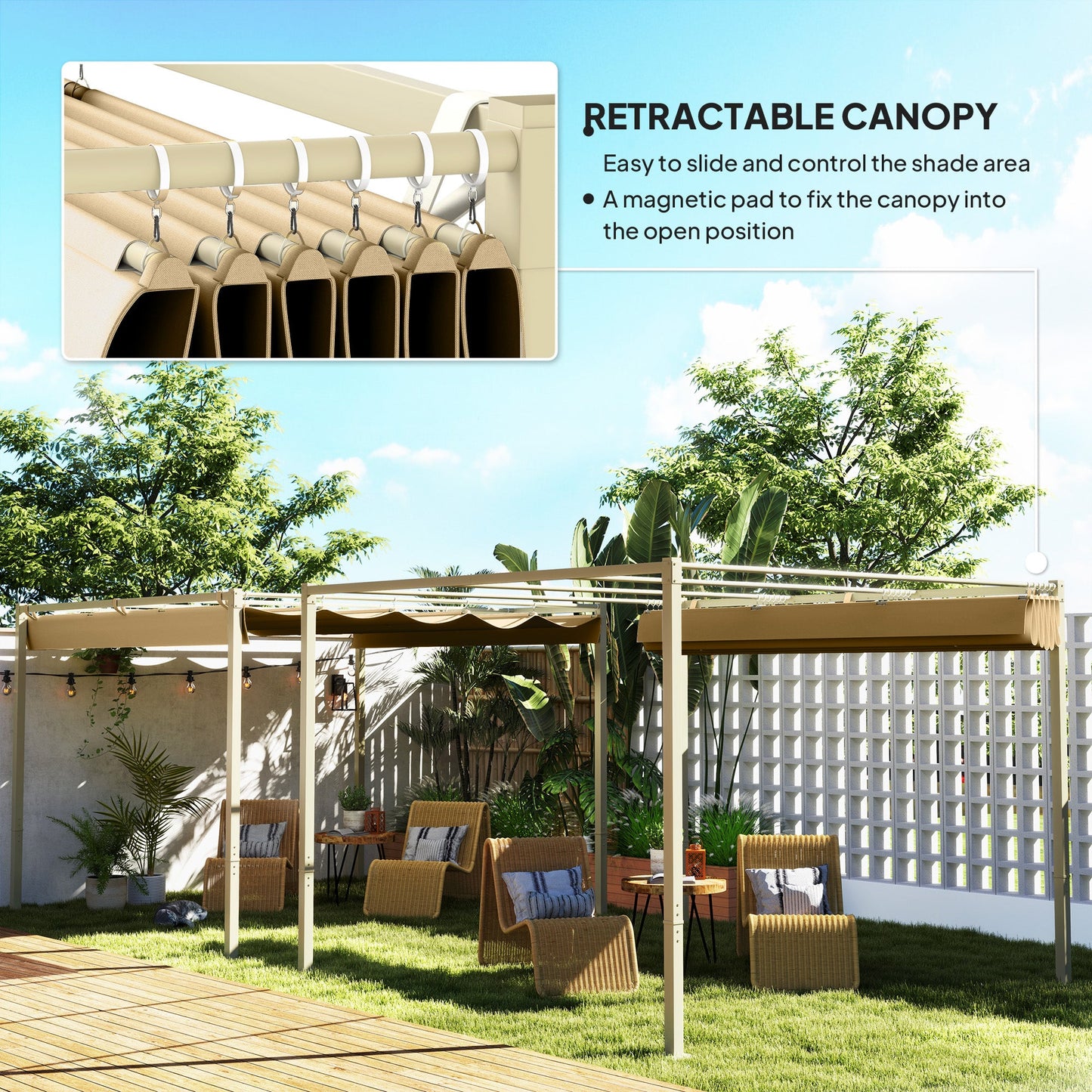 Outsunny 3 x 3m Retractable Roof Metal Pergola - Black