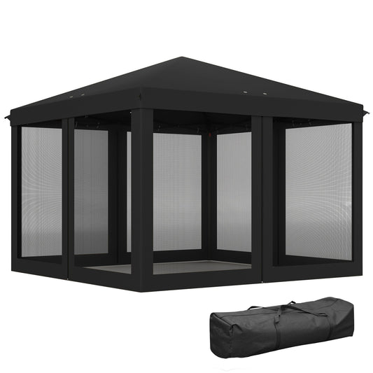 Outsunny 3 x 3√Ç m Pop Up Gazebo, 420D Garden Tent Canopy with Removable Mesh Sidewall Netting, Carry Bag for Garden Patio Outdoor, Black
