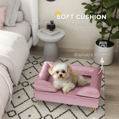 أريكة PawHut Cat Sofa للحيوانات الأليفة مع مسند ظهر قابل للإزالة، ووسادة ناعمة، وغطاء قابل للغسل، للكلاب الصغيرة والمتوسطة الحجم، باللون الوردي