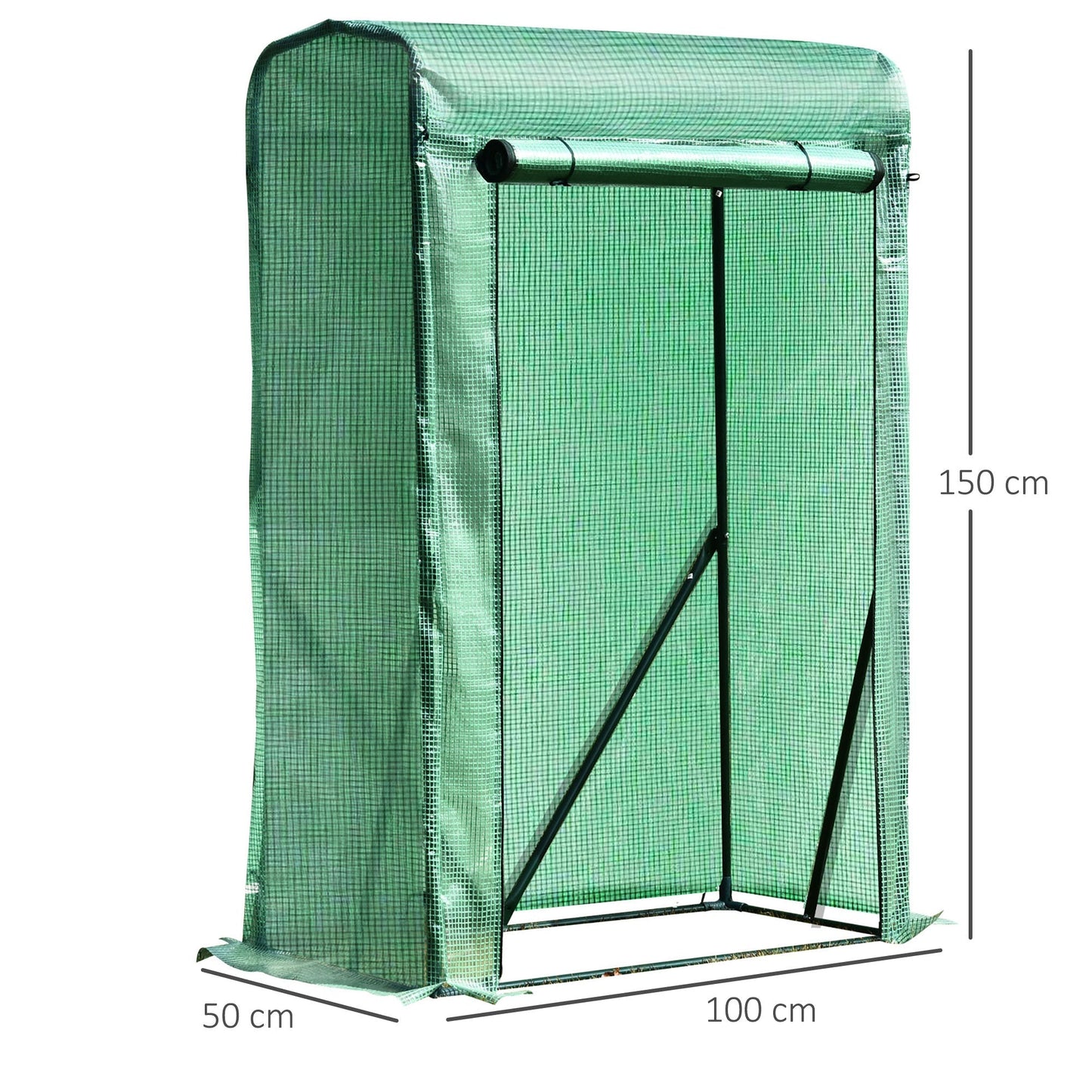 100L x 50W x 150HCM غطاء نباتي بإطار فولاذي PE خارجي مع سحاب - أخضر