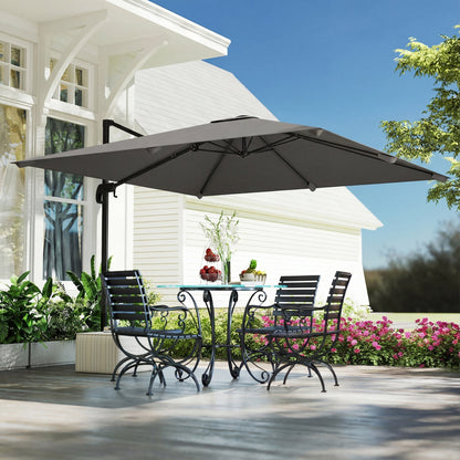 Outsunny 3 x 3 m Cantilever Parasol, Square Patio Umbrella with Crank Handle, Cross Base, Tilt, 360 degrees Rotation, Dark Grey