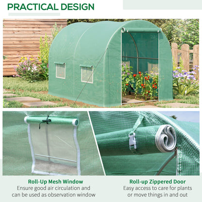 Outsunny 3L x 2W x 2H M Greenhouse Walk-in Polytunnel Outdoor Garden Flower Vegetable Planter 25mm Diameter Galvanised Steel Frame w/ Zipped Door