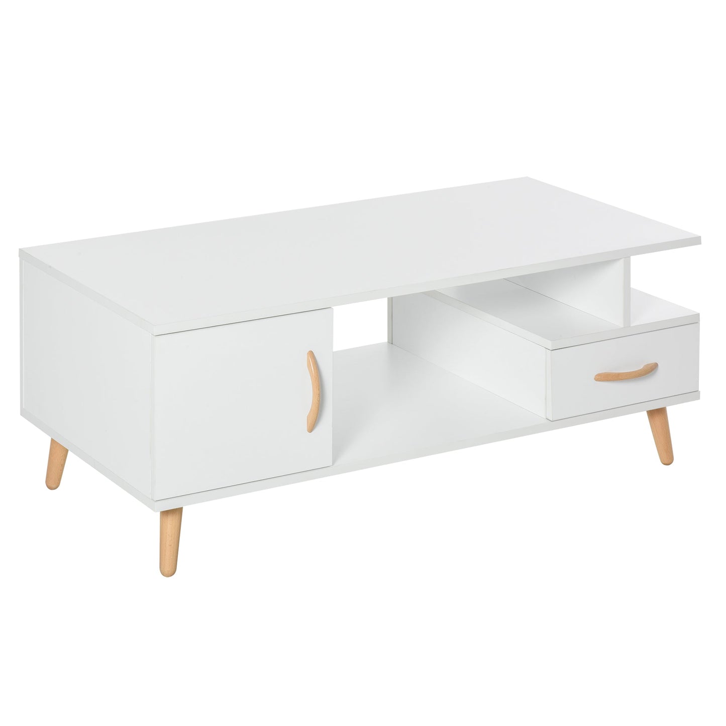 Retro Style Minimalism Coffee Sofa Side Table with Storage with Shelf & Drawer for Living Room Reception Room, White