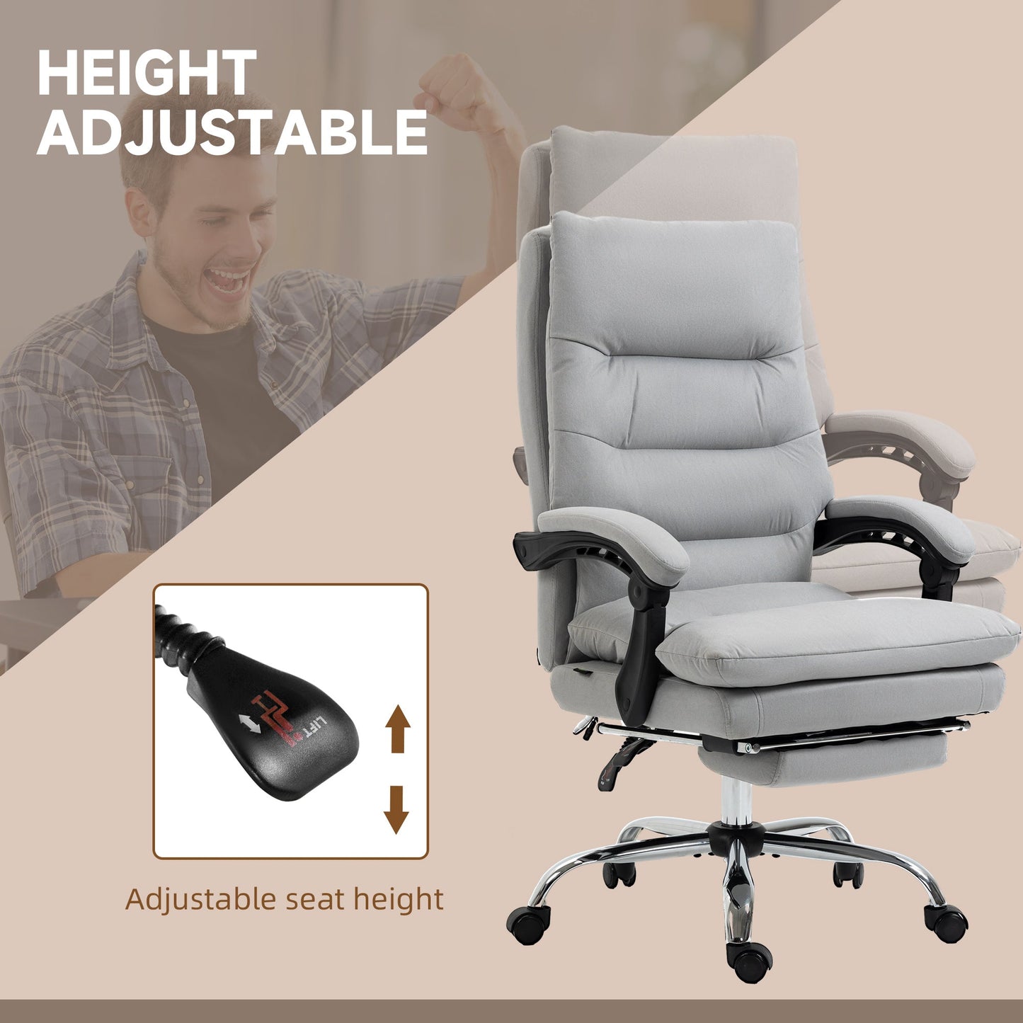 Vinsetto Office Chair, Ergonomic Desk Chair with 6-Point Vibration Massage and Back Heating, Microfibre Computer Gaming Chair with 135¡ Reclining Back and Footrest, Grey