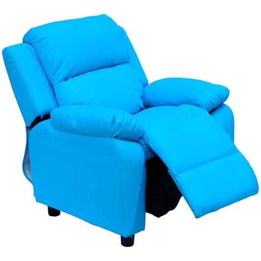 HOMCOM Kids dziecięcy fotel wypoczynkowy fotel do gier sofa siedzisko ze skóry PU wygląd z miejscem do przechowywania na podłokietnikach (niebieski)