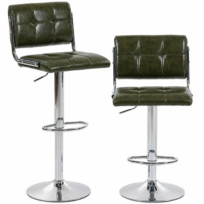 HOMCOM Bar Stools Modern PU Leather Adjustable Breakfast Bar Stools Backrest Set of 2 Green