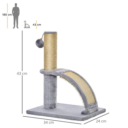 شجرة قطط PawHut للقطط الداخلية، مركز أنشطة التسلق، برج القطط، أثاث مع عمود من الخيش، لوح تدليك للخدش، كرة معلقة مع جرس، 34 × 24 × 43 سم، رمادي