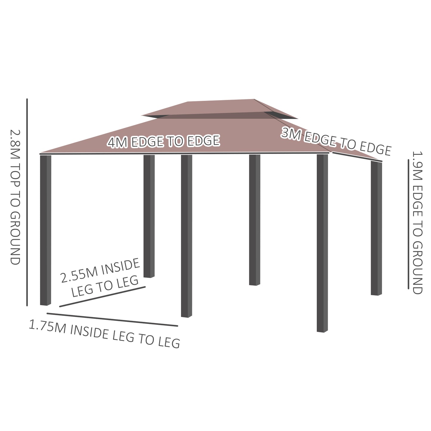 Outsunny 4m x 3(m)Garden Gazebo, Double Roof Outdoor Gazebo Canopy Shelter with Curtains, Solid Steel Frame for Patio, Garden, Brown