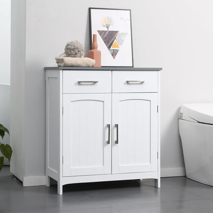 kleankin Freestanding Bathroom Cabinet, Storage Cupboard with 2 Drawers, Double Doors, Adjustable Shelf, White
