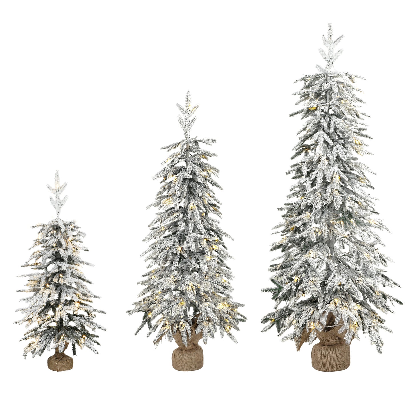 HOMCOM Prelit Flocked Artificial Christmas Tree Set of 3 Snowy Xmas Tree Warm White LED Lights (3FT+4FT+5FT)