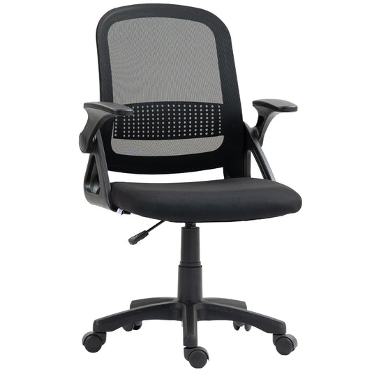 HOMCOM Breathable Mesh Office Chair, Ergonomic Swivel Computer Chair with Flip-up Armrests, Lumbar Back Support for Home/Office, Black