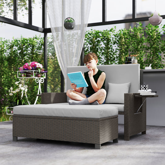 Outsunny Rattan Day Bed, z podnóżkiem - jasnoszary