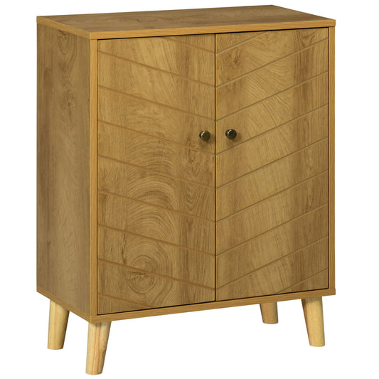 HOMCOM Vintage Storage Cabinet with Double Chevron Doors and Pine Wood Legs, Side Cabinet for Living Room, Kitchen, Bedroom
