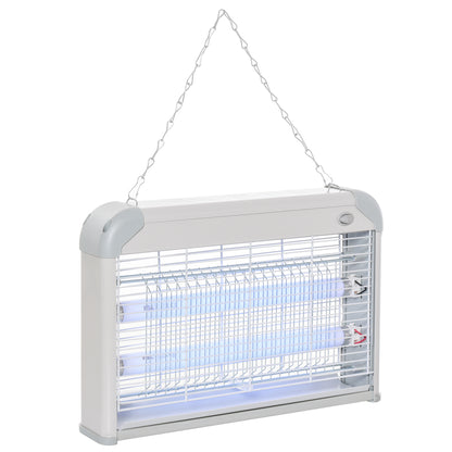 Elektryczna pułapka na muchy Outsunny 20 W, wisząca na ścianie, wabiąca owady, do użytku wewnątrz i na zewnątrz, szara