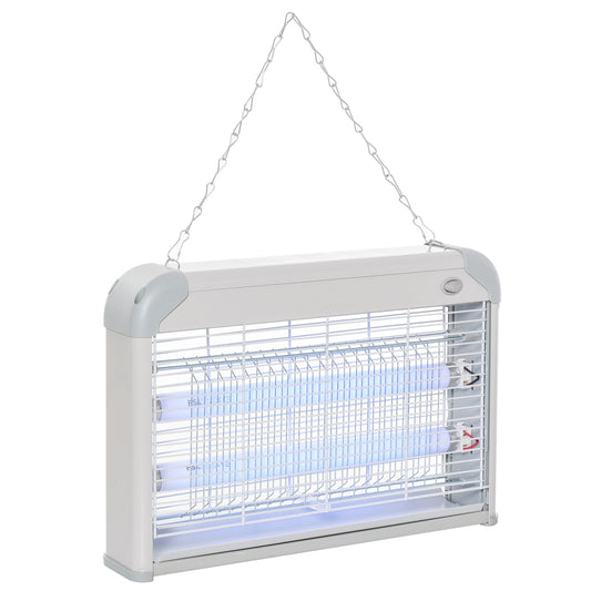 Elektryczna pułapka na muchy Outsunny 20 W, wisząca na ścianie, wabiąca owady, do użytku wewnątrz i na zewnątrz, szara